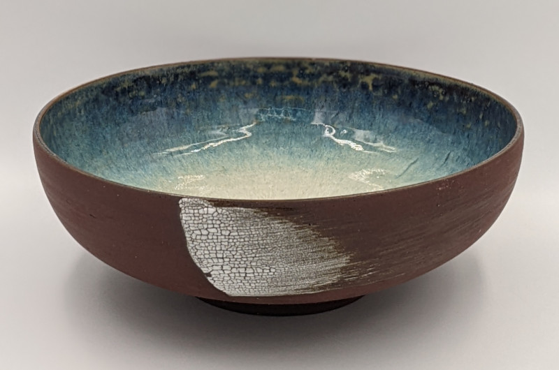 Brown glazed matt bowl with smooth deep blue gradient glaze inside