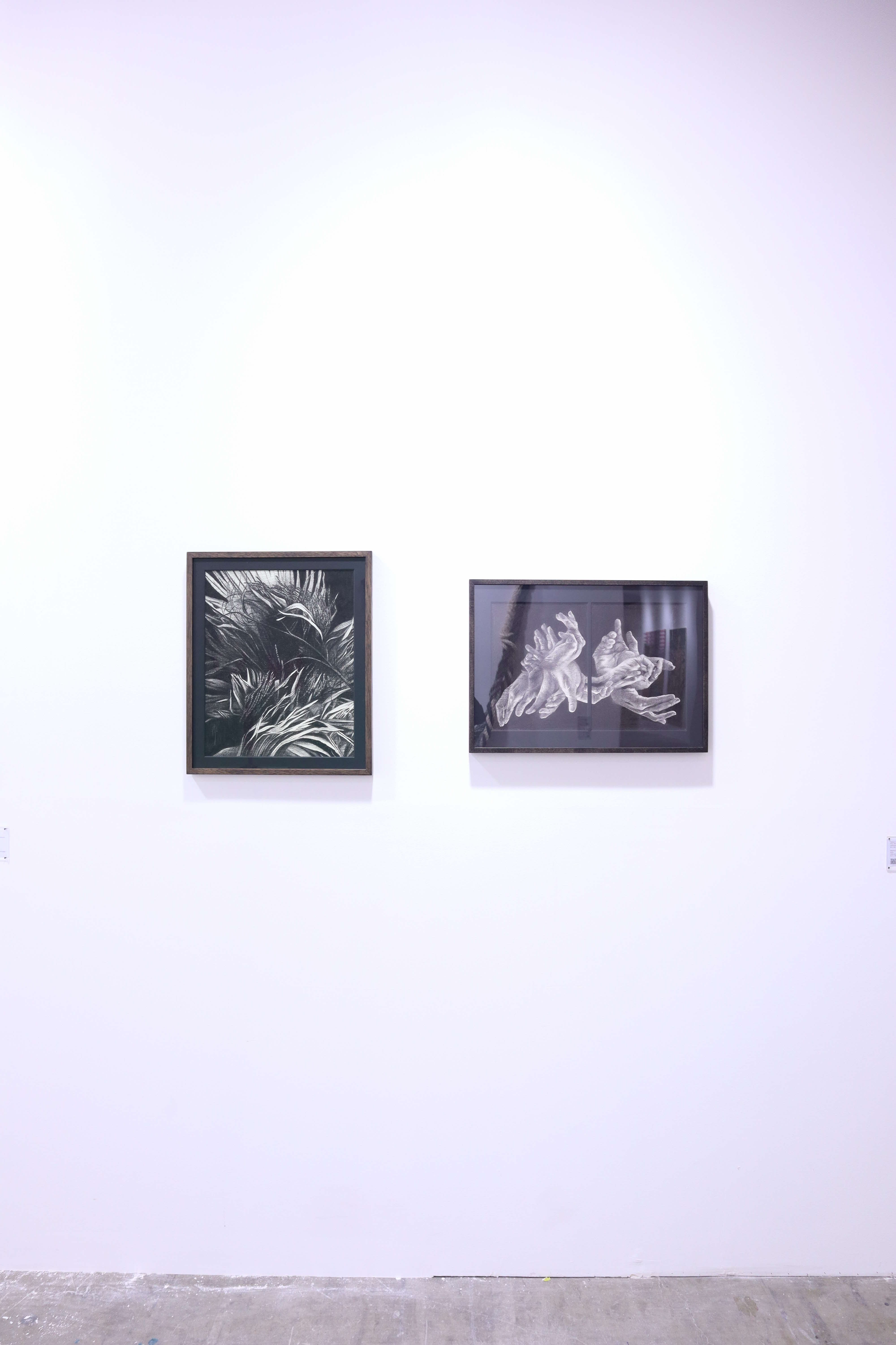 Image of two rectangular frames, one in landscape and one in portrait, featuring works by Yanyun Chen